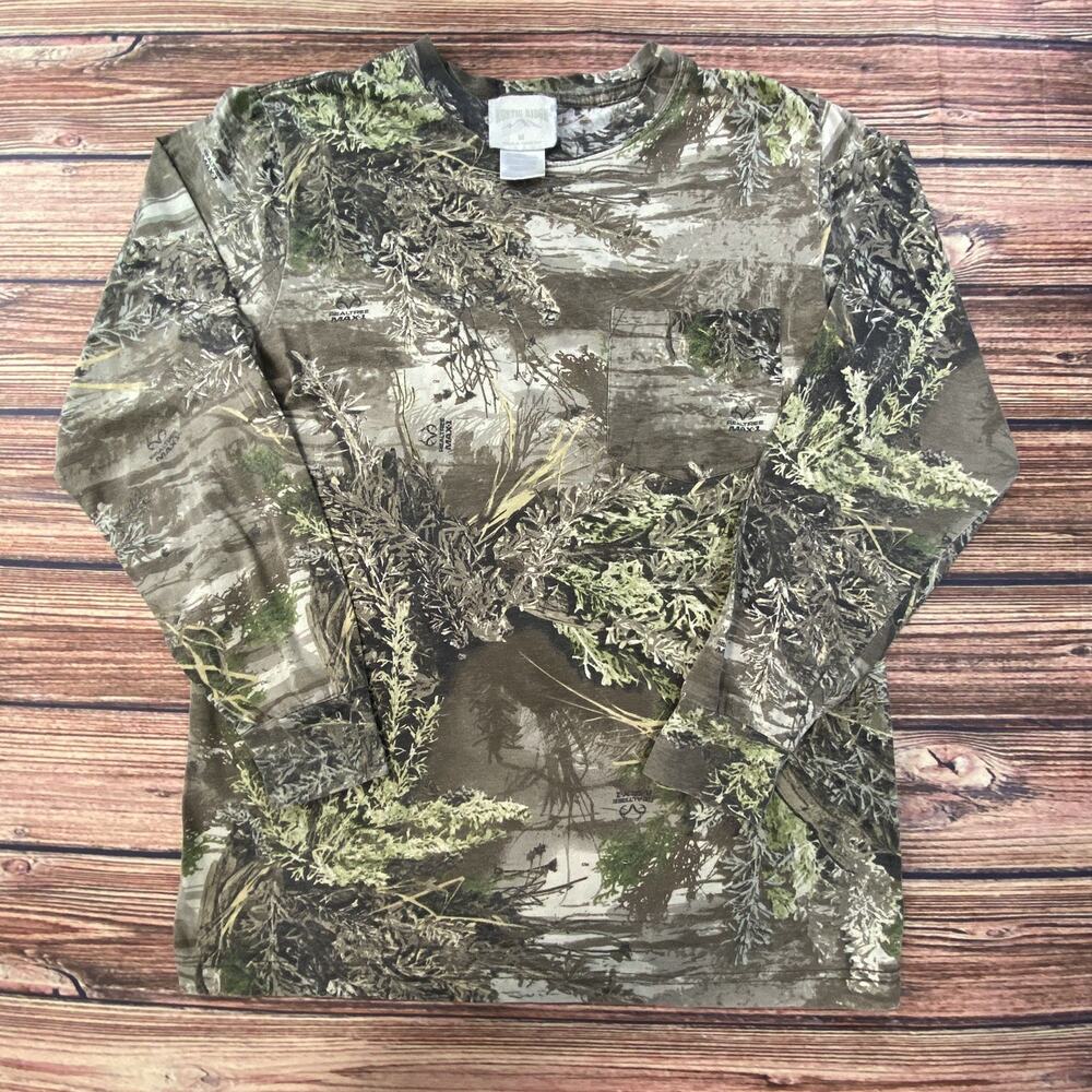 Rustic Ridge Shirt Mens M Long Sleeve Hunting Pocket Crewneck Branches
